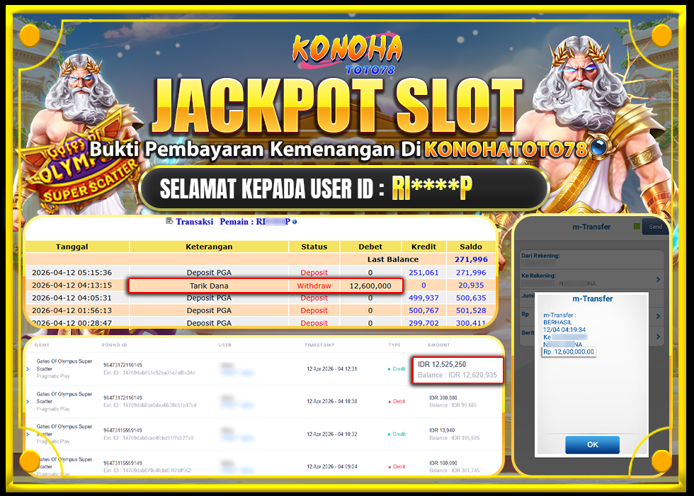 KONOHATOTO78 JACKPOT GATES OF OLYMPUS SUPER SCATTER Rp.12.600.000LUNAS